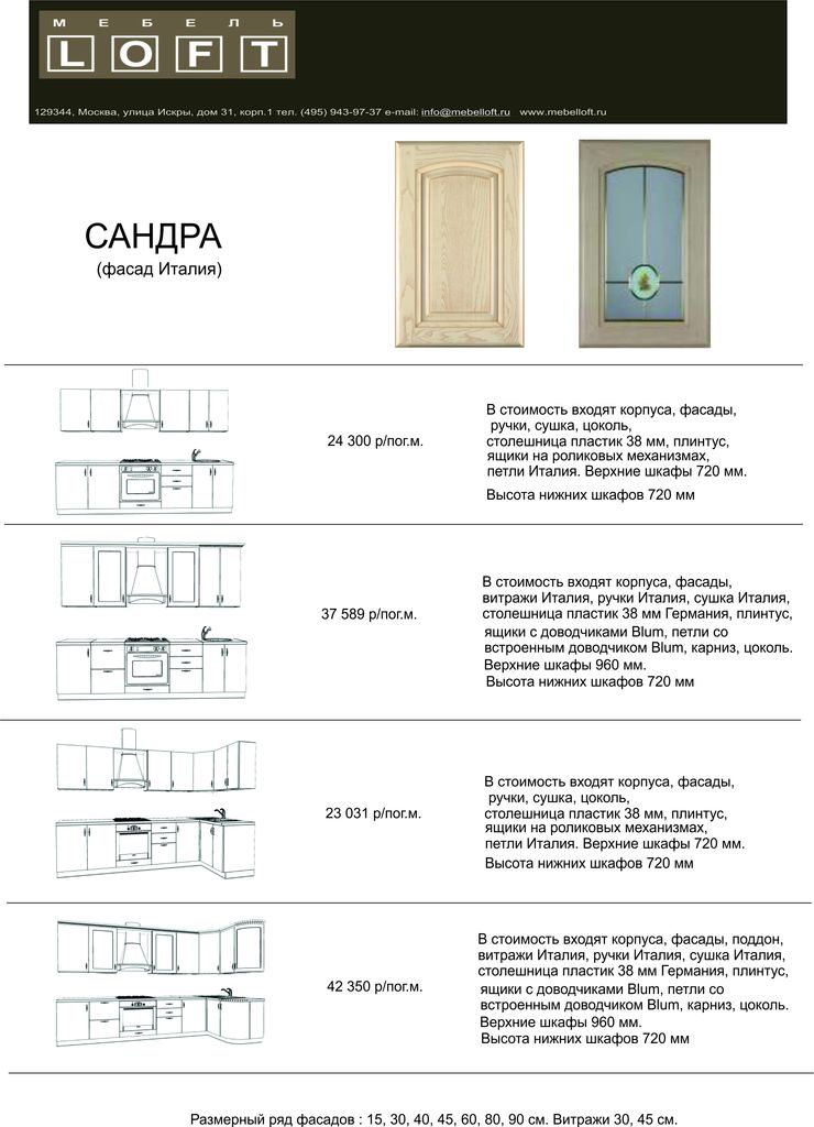 прайс на кухню Сандра